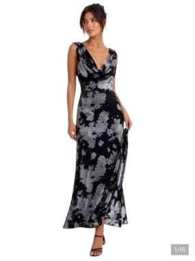 Zara Black and Silver Sequin Cowl-Neck Maxi Dress
